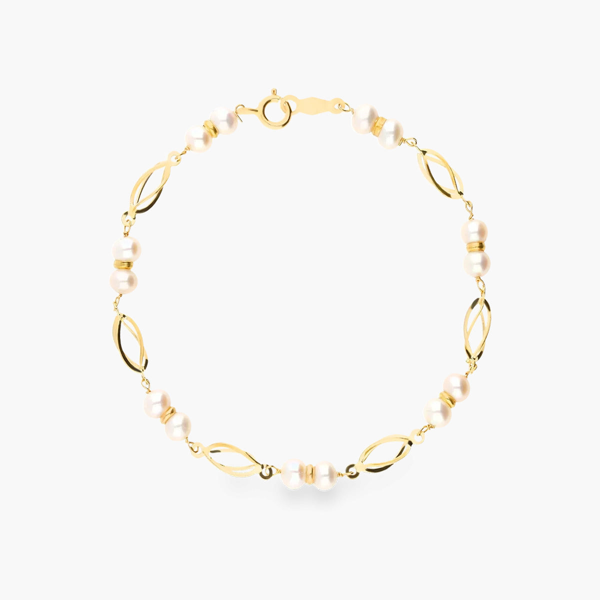 Pulsera infantil de oro 18K con perlas y eslabones 17 cm