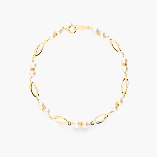 Pulsera infantil de oro 18K con perlas y eslabones 17 cm