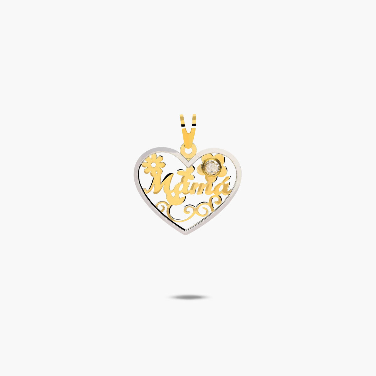 Colgante corazón de oro bicolor 18K "Mamá" 15 mm
