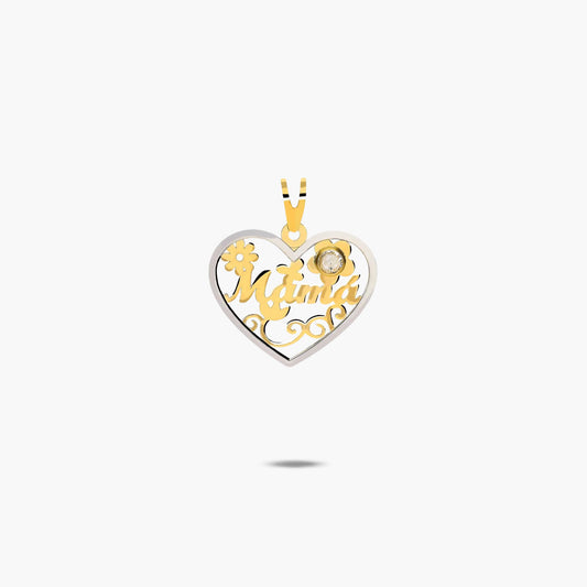 Colgante corazón de oro bicolor 18K "Mamá" 15 mm