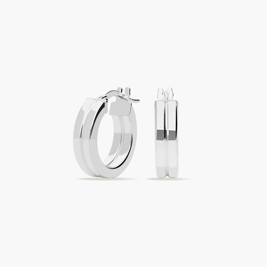 Pendientes de aro raya centro de oro blanco 18K 15 mm