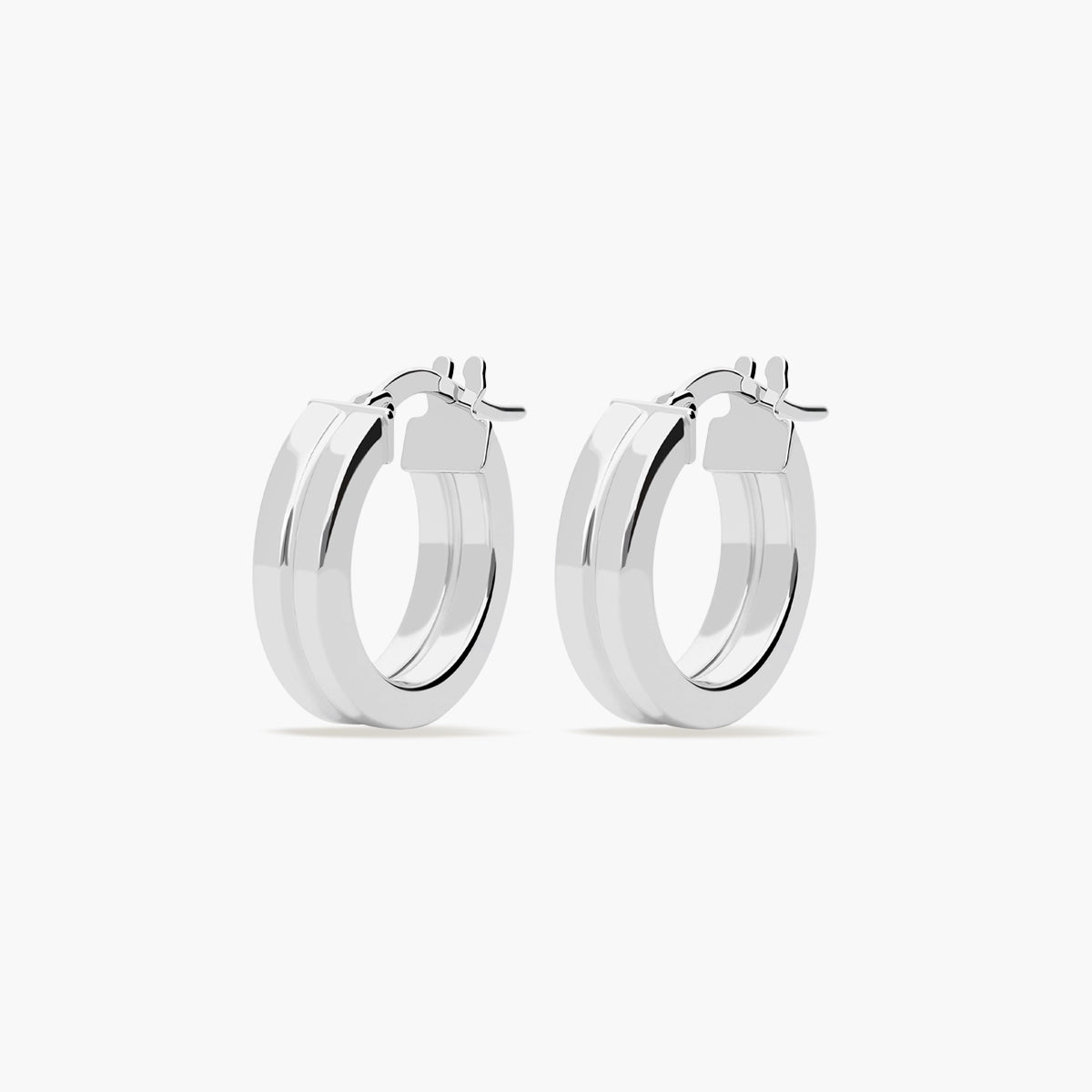 Pendientes de aro raya centro de oro blanco 18K 15 mm