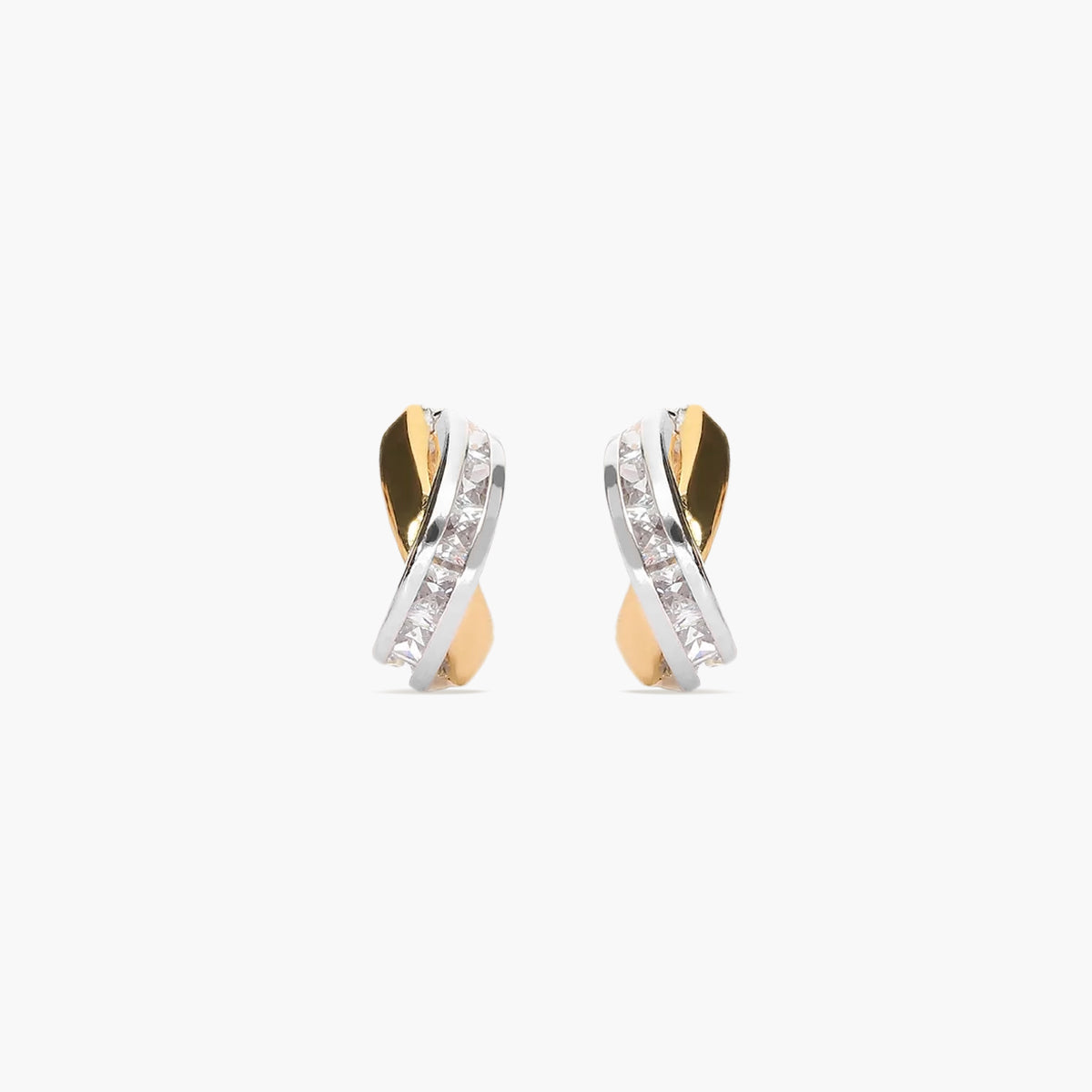 Pendientes de oro bicolor 18K bagué enlazado 12 mm