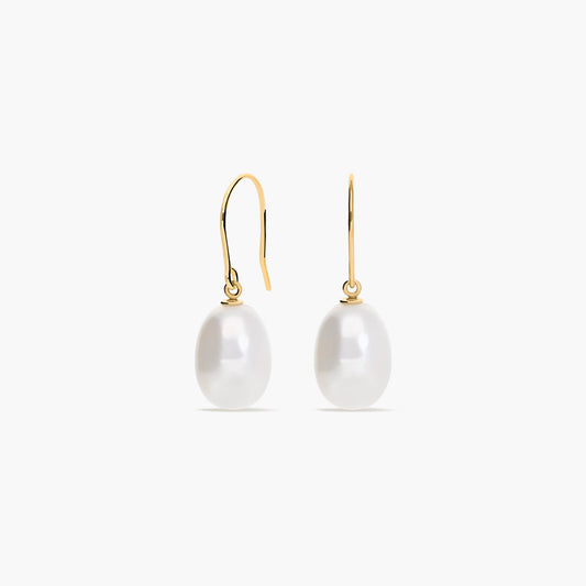 Pendientes largos de oro 18K con perlas 25 mm