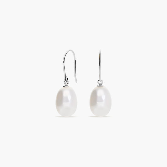 Pendientes largos de oro blanco 18K con perlas 25 mm