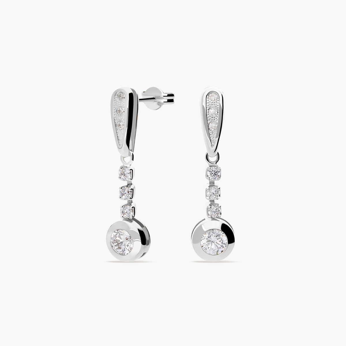 Pendientes largos de oro blanco 18K circonitas 25 mm