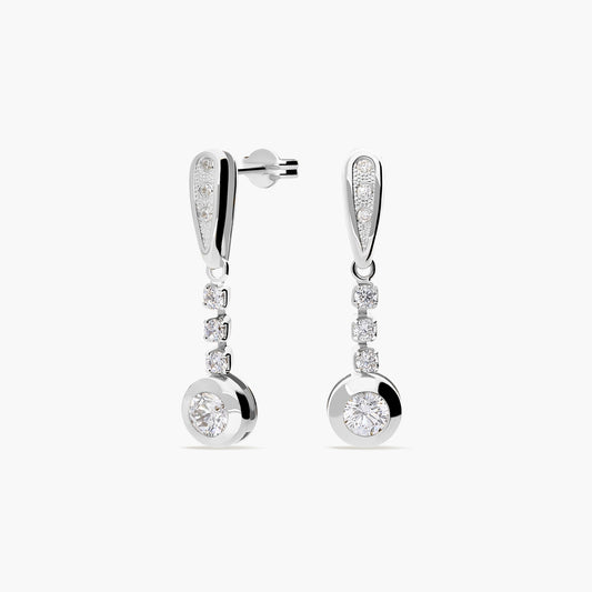 Pendientes largos de oro blanco 18K circonitas 25 mm