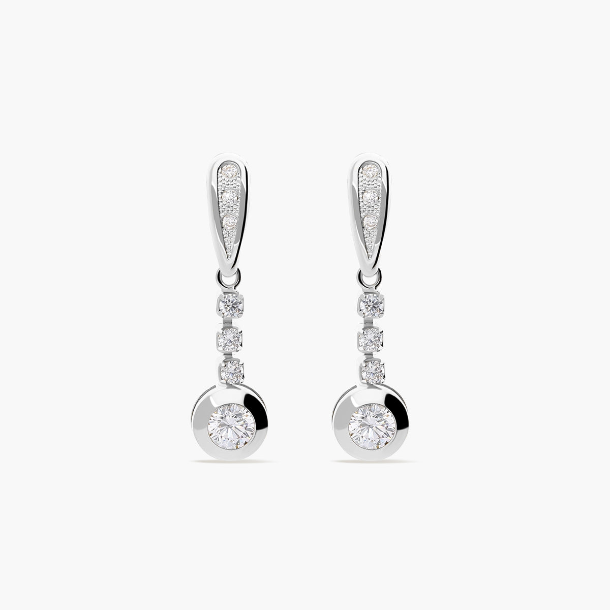 Pendientes largos de oro blanco 18K circonitas 25 mm