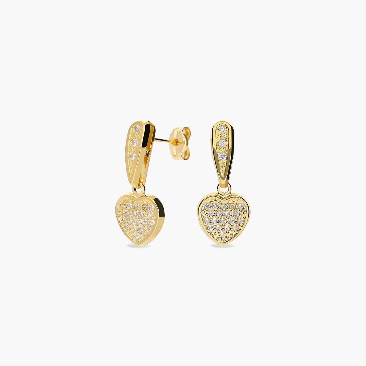 Pendientes largos corazón de oro 18K circonitas 20 mm