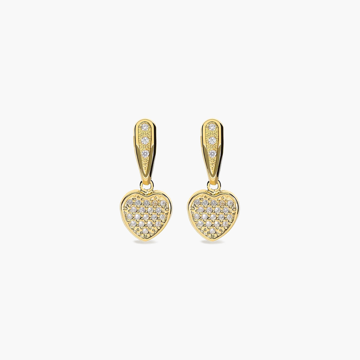 Pendientes largos corazón de oro 18K circonitas 20 mm