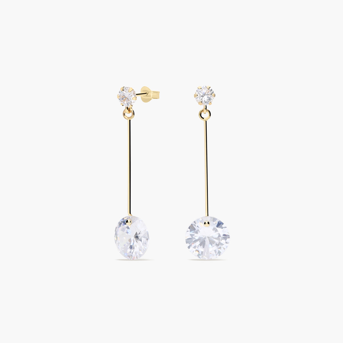 Pendientes largos de oro 18K circonitas 30 mm