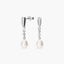 Pendientes largos de oro blanco 18K con perlas y circonitas 30 mm