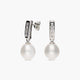 Pendientes largos de oro blanco 18K con perlas y circonitas 23 mm