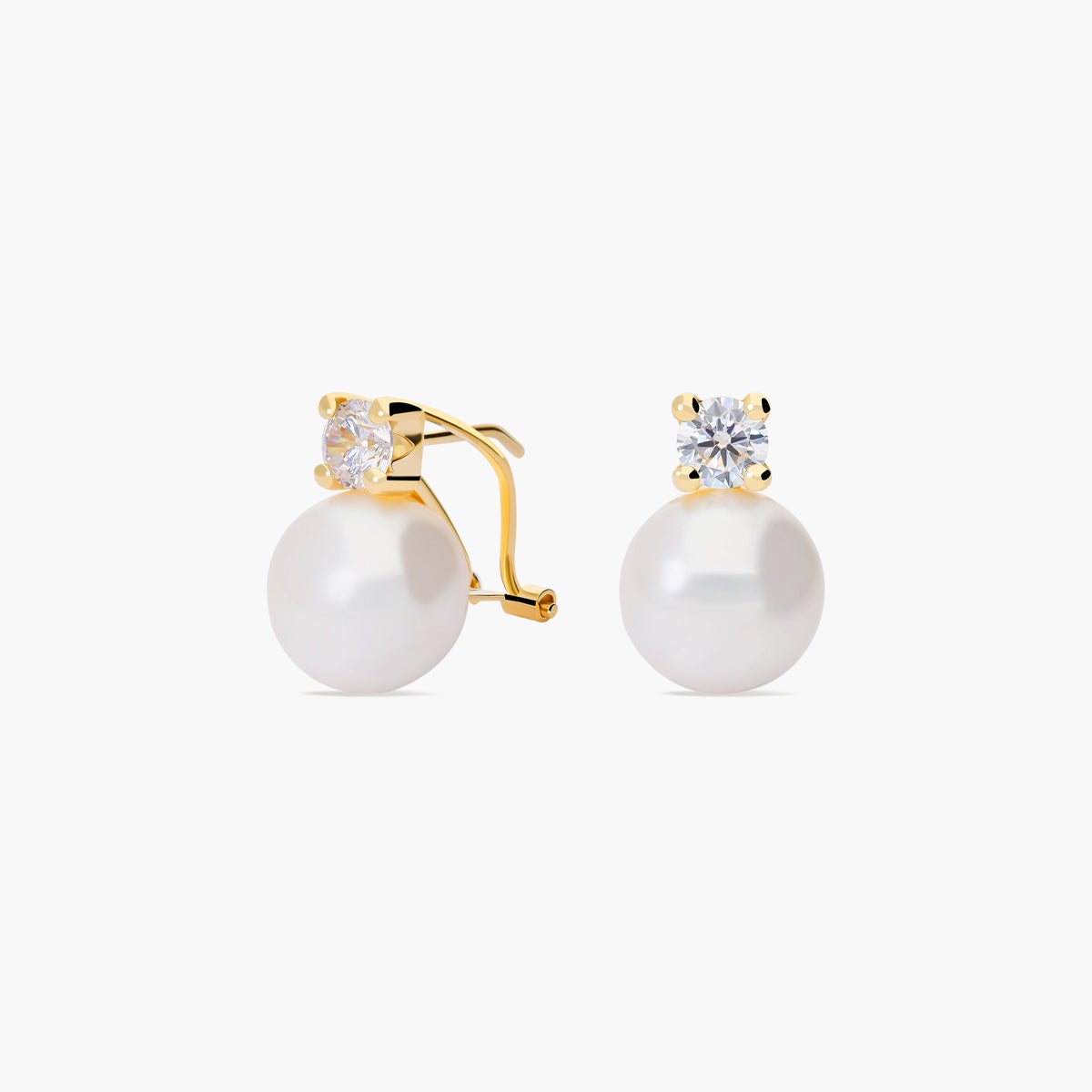 Pendientes de oro 18K con perlas y circonitas 16 mm