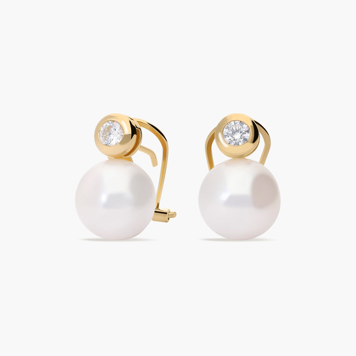 Pendientes de oro 18K con perlas y circonitas 14 mm