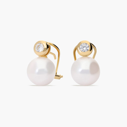 Pendientes de oro 18K con perlas y circonitas 14 mm