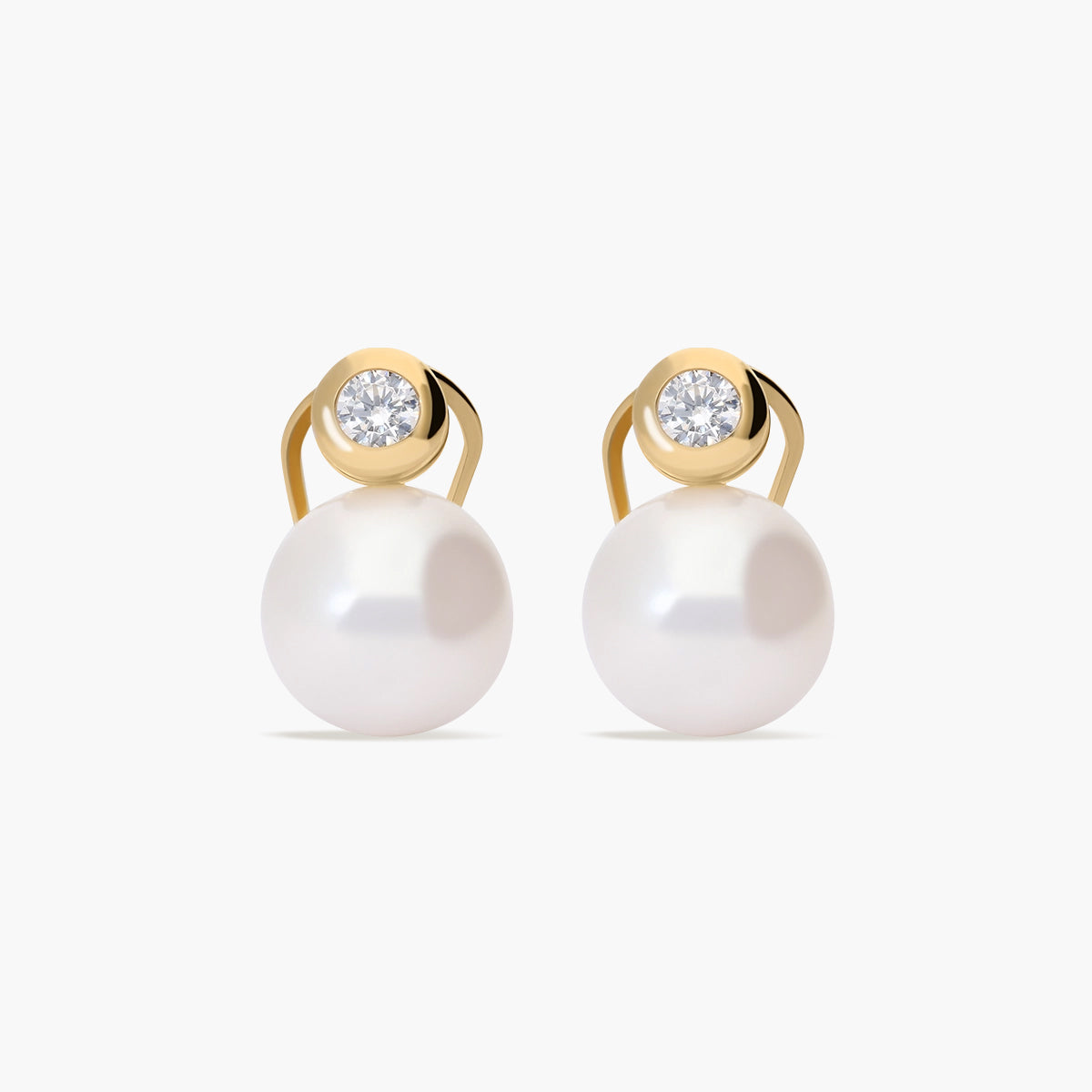 Pendientes de oro 18K con perlas y circonitas 14 mm