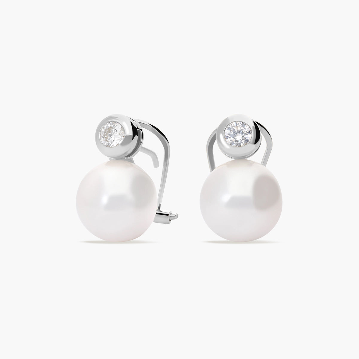 Pendientes de oro blanco 18K con perlas y circonitas 14 mm