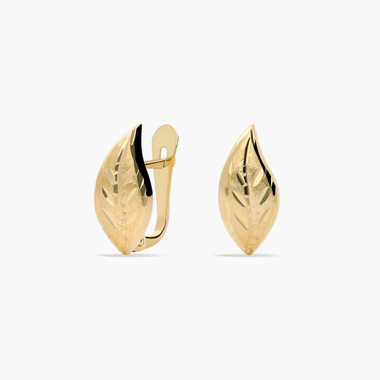 Pendientes forma de hoja de oro 18K 13 mm