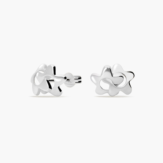 Pendientes flor enlazada de oro blanco 18K 10 mm