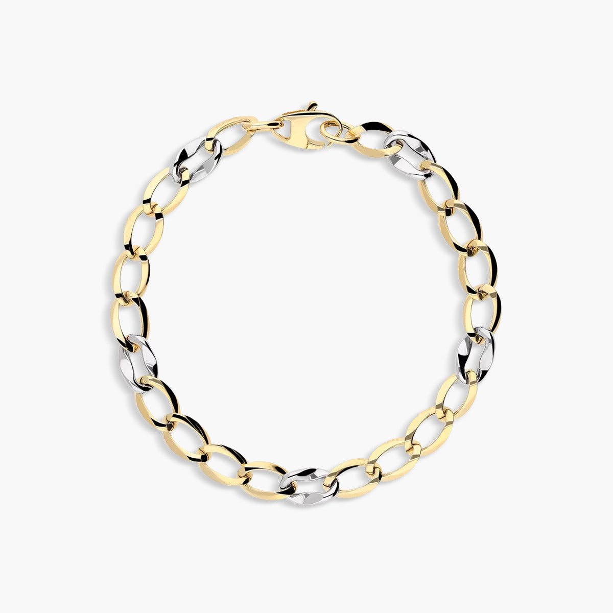 Pulsera de oro bicolor 18K eslabón anillas 19 cm