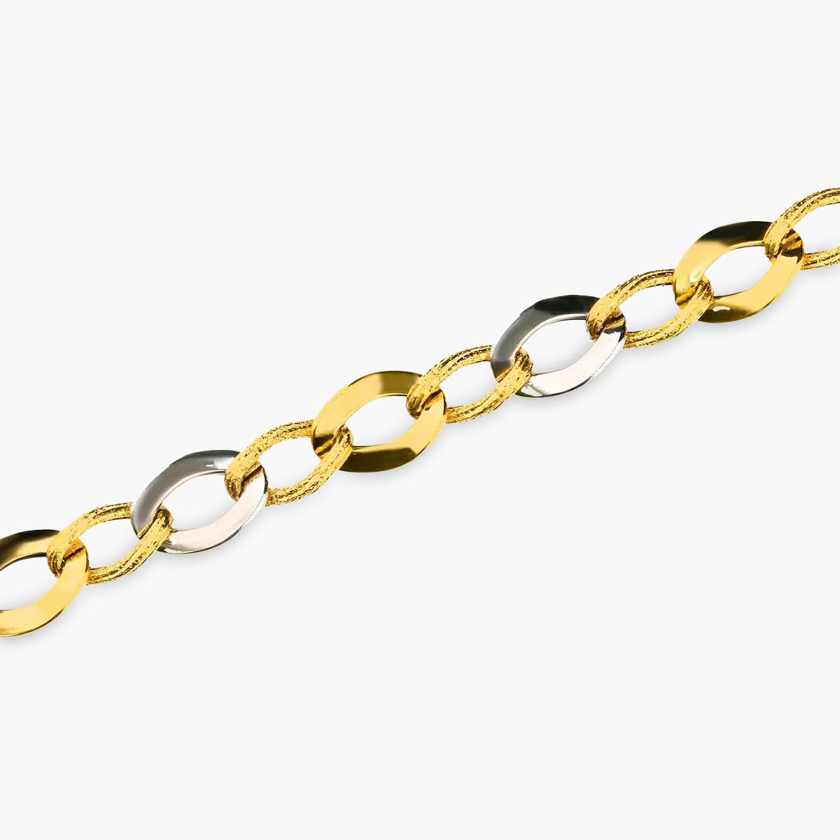 Pulsera de oro bicolor 18K eslabón anillas 19 cm