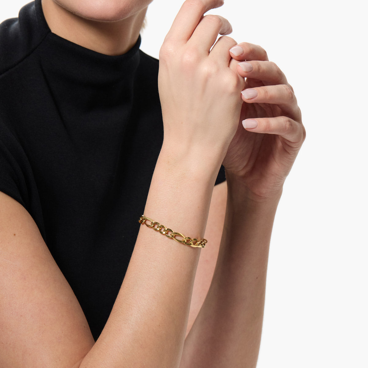 Pulsera de oro 18K eslabón anillas 19 cm