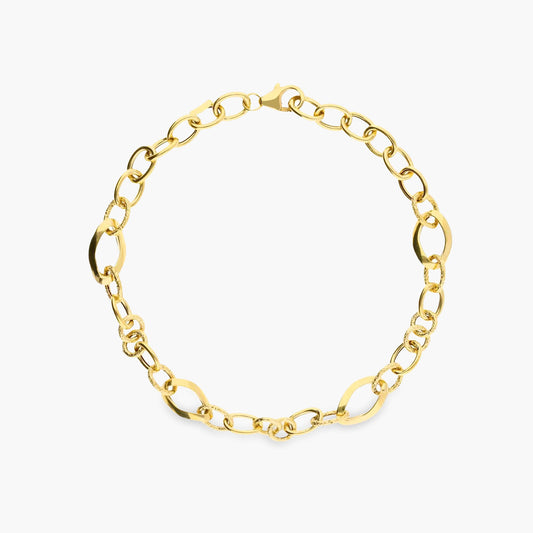 Pulsera de oro 18K eslabón anillas 19 cm