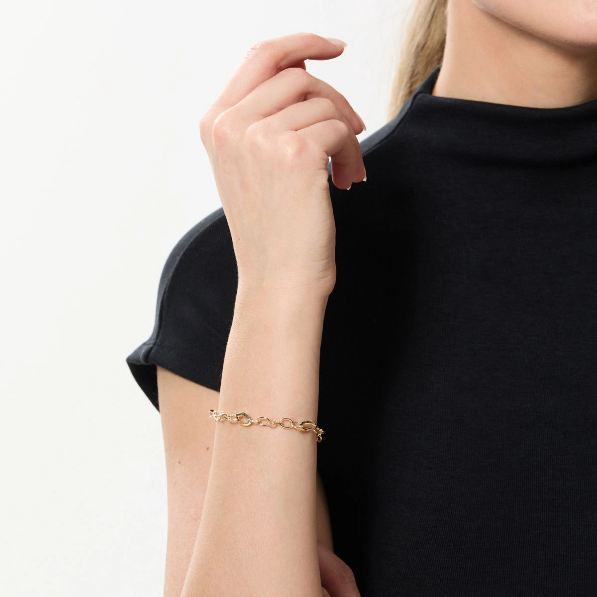 Pulsera de oro 18K eslabón anillas 19 cm