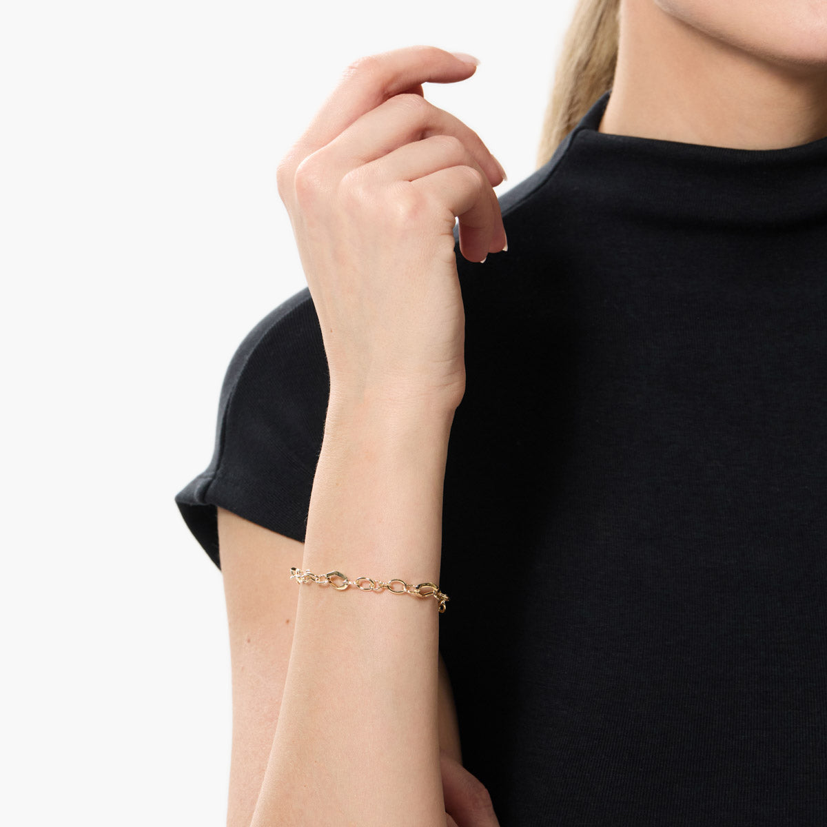 Pulsera de oro 18K eslabón anillas 19 cm