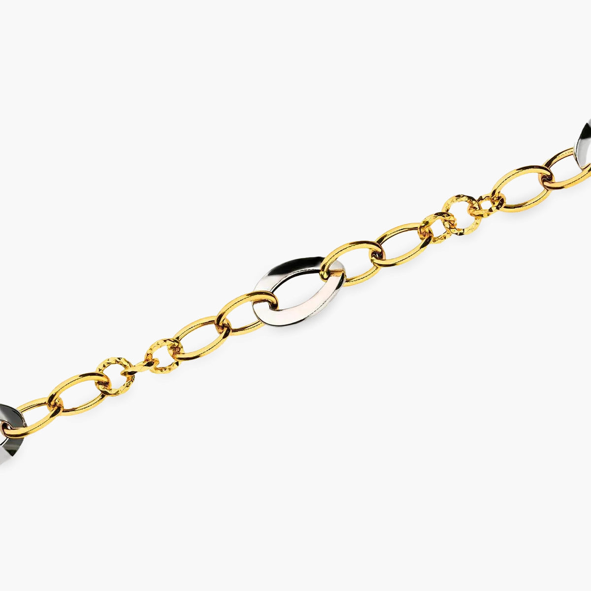 Pulsera de oro bicolor 18K eslabón anillas 19 cm