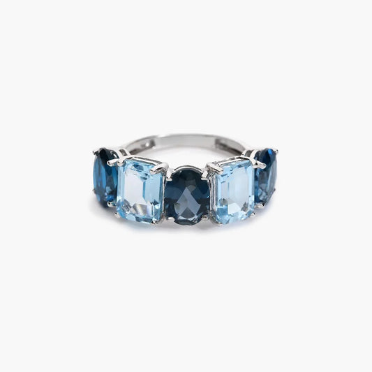 Anillo de oro blanco 18K topacio DEEP SEA