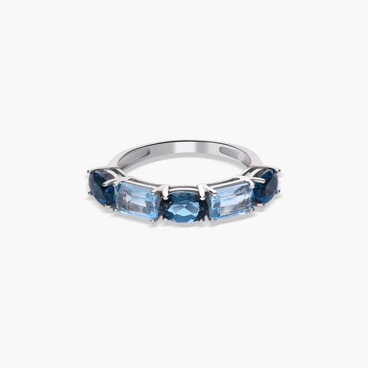 Anillo de oro blanco 18K topacio DEEP SEA