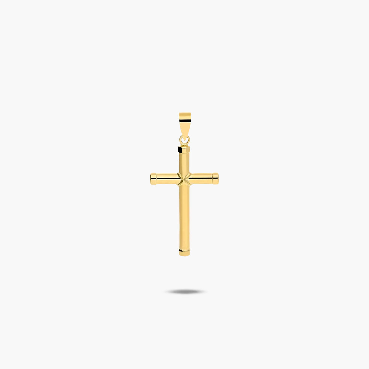 Cruz palo redondo liso de oro 18K 28x07 mm