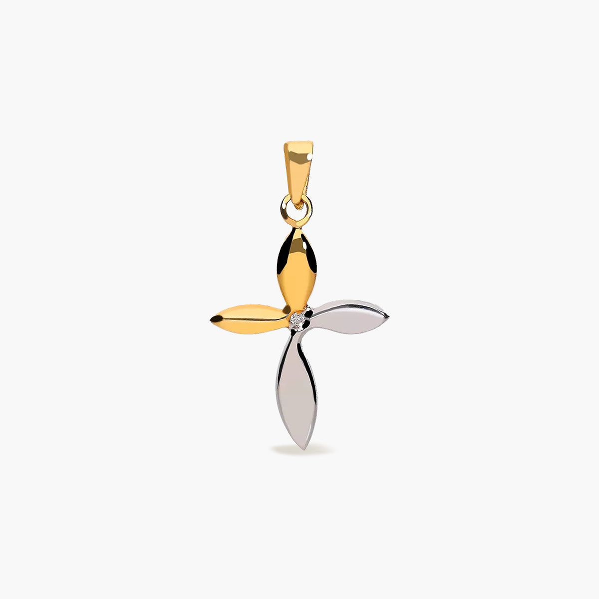 Cruz con diamante en oro bicolor 17mm