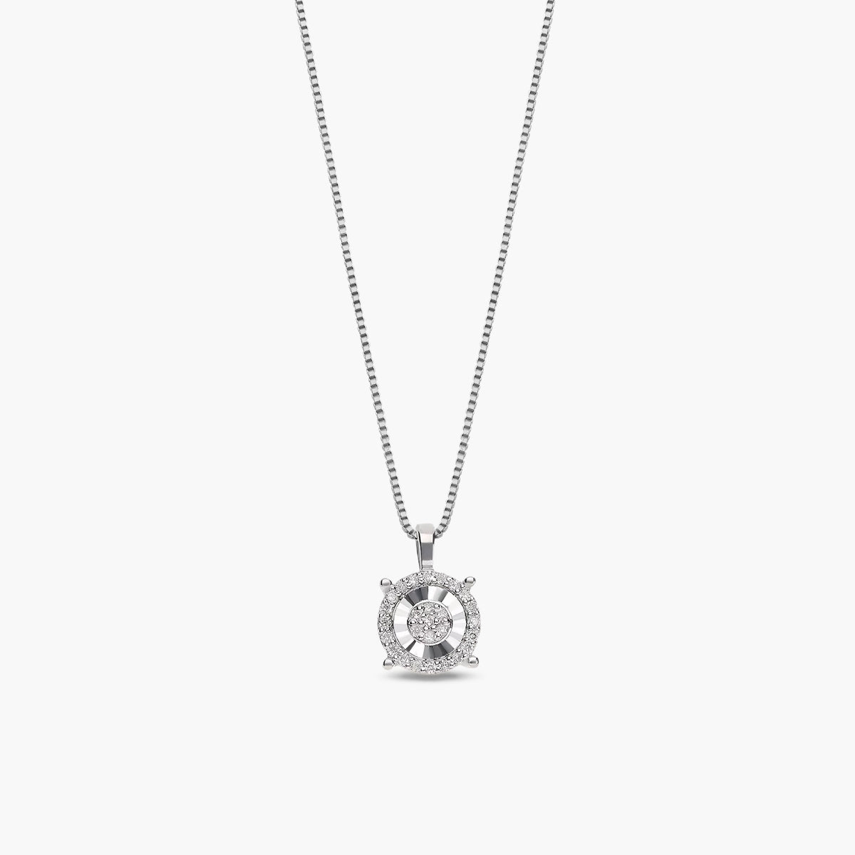 Collar de oro blanco 18K diamante natural 0.08 ct. 7 mm