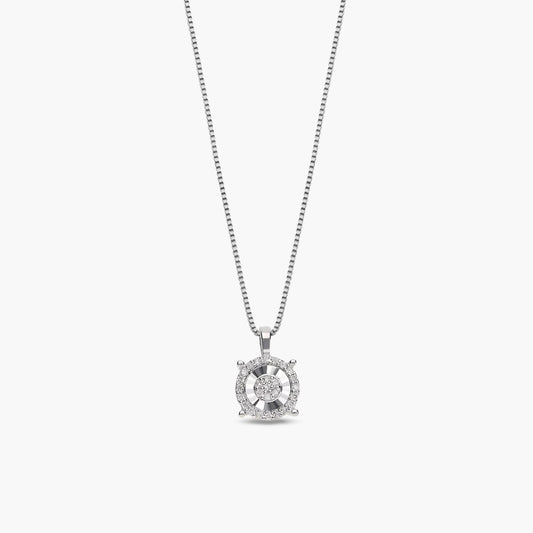 Collar de oro blanco 18K diamante natural 0.08 ct. 7 mm