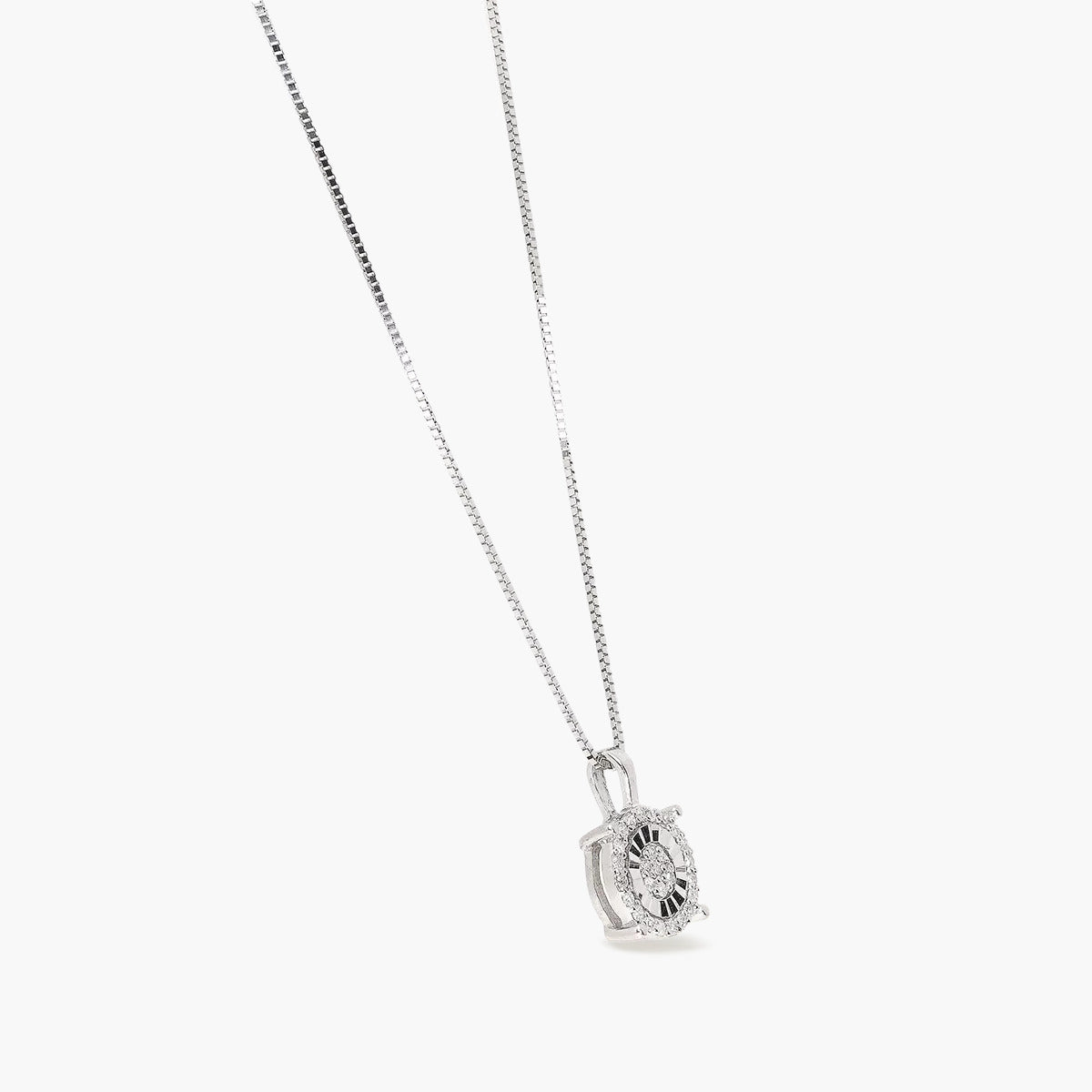 Collar de oro blanco 18K diamante natural 0.08 ct. 7 mm