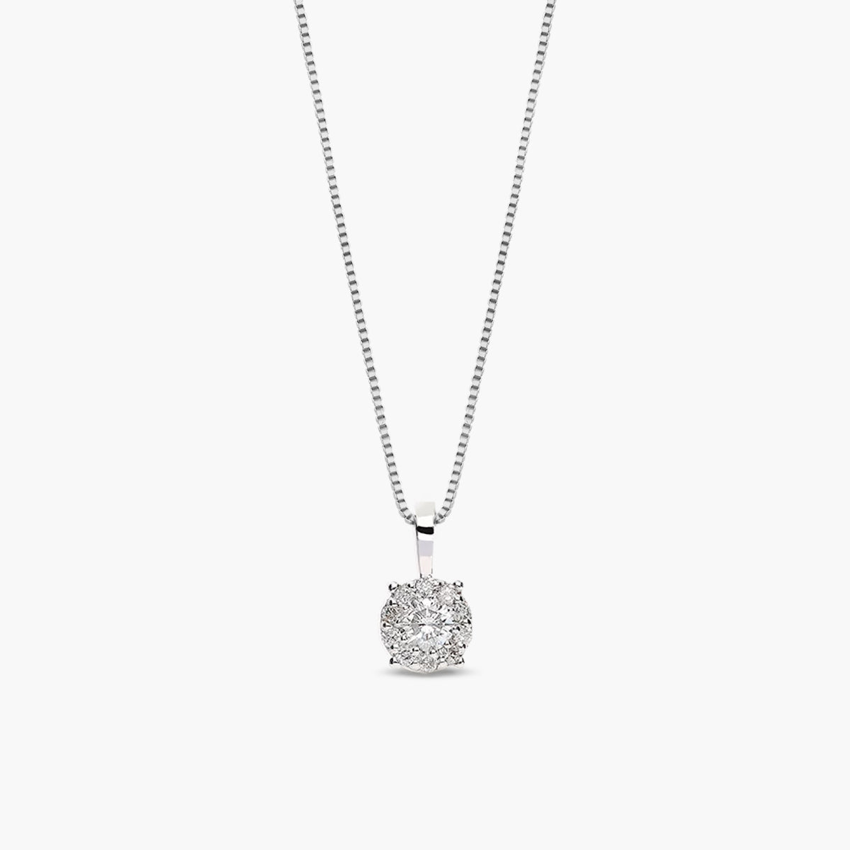 Collar de oro blanco 18K diamante natural 0.05 ct. 4 mm