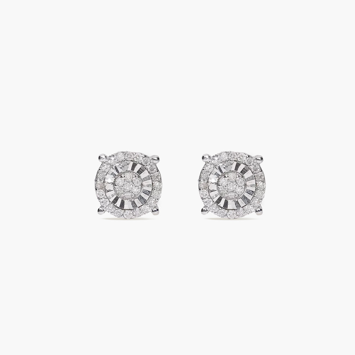 Pendientes redondos de oro blanco 18K diamante natural 0.16 ct. 7 mm
