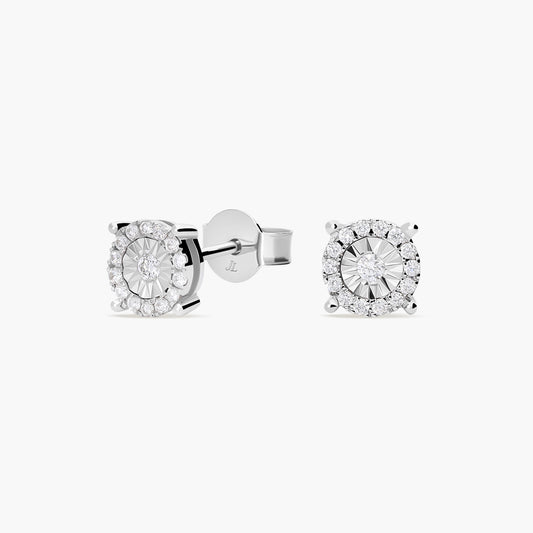 Pendientes redondos de oro blanco 18K diamante natural 0.2 ct. 6 mm