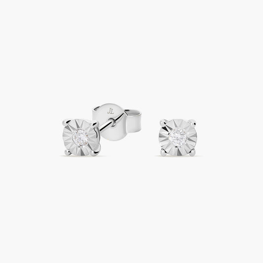 Pendientes redondos de oro blanco 18K diamante natural 0.09 ct. 5 mm