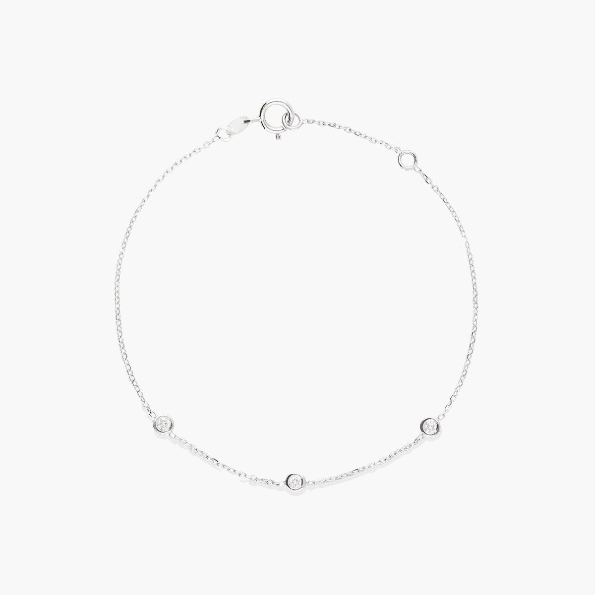Pulsera de oro blanco 18K diamante natural 0.09 ct. 17-19 cm