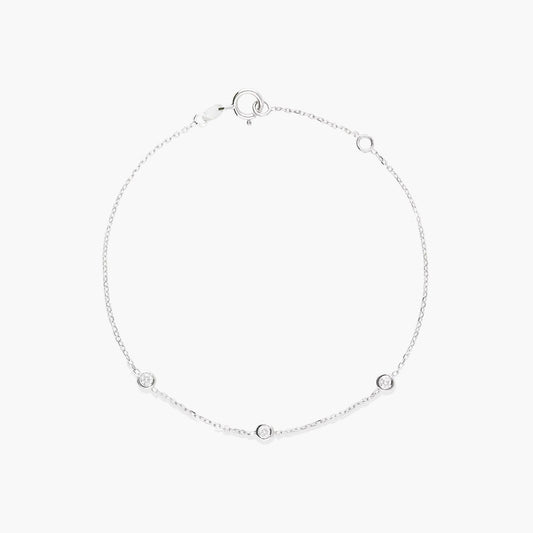 Pulsera de oro blanco 18K diamante natural 0.09 ct. 17-19 cm