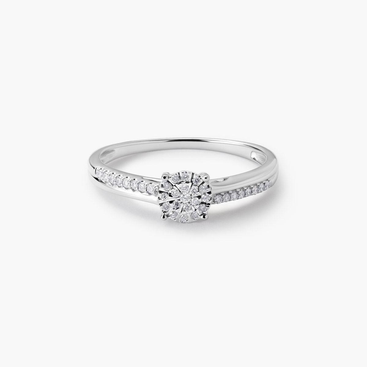 Anillo de oro blanco 18K diamante natural 0.11 ct. 