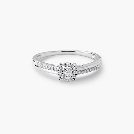Anillo de oro blanco 18K diamante natural 0.11 ct. 