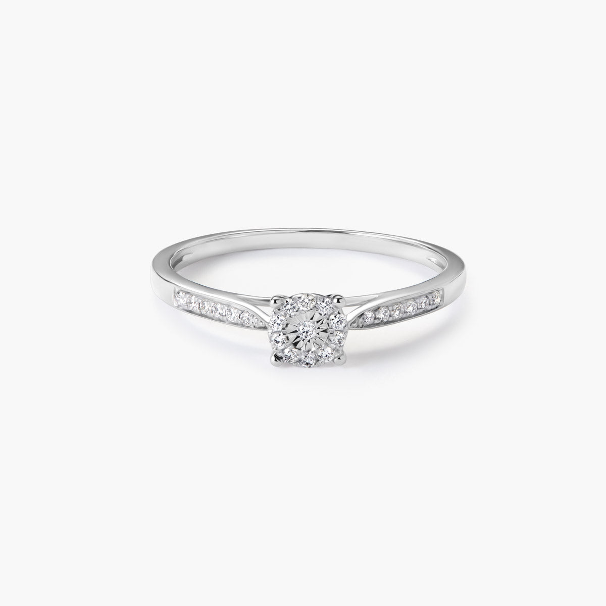 Anillo de oro blanco 18K diamante natural 0.12 ct. 