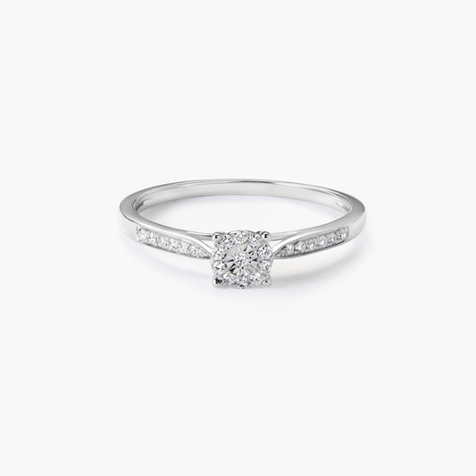 Anillo de oro blanco 18K diamante natural 0.12 ct. 