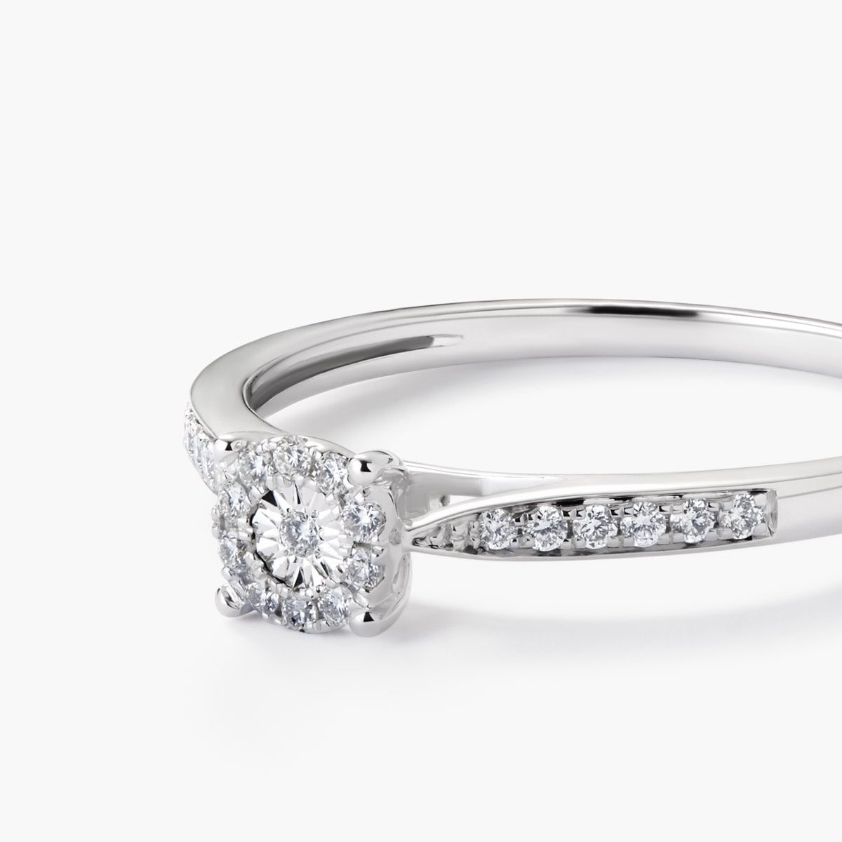 Anillo de oro blanco 18K diamante natural 0.12 ct. 