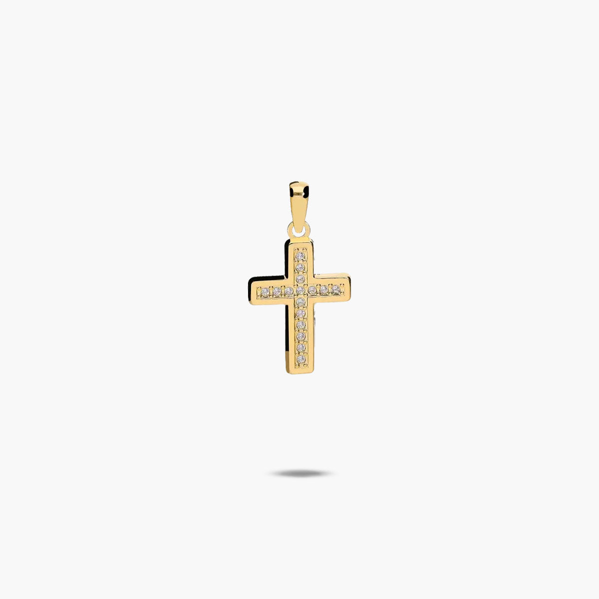 Cruz de oro 18K circonitas en hilera 17 mm